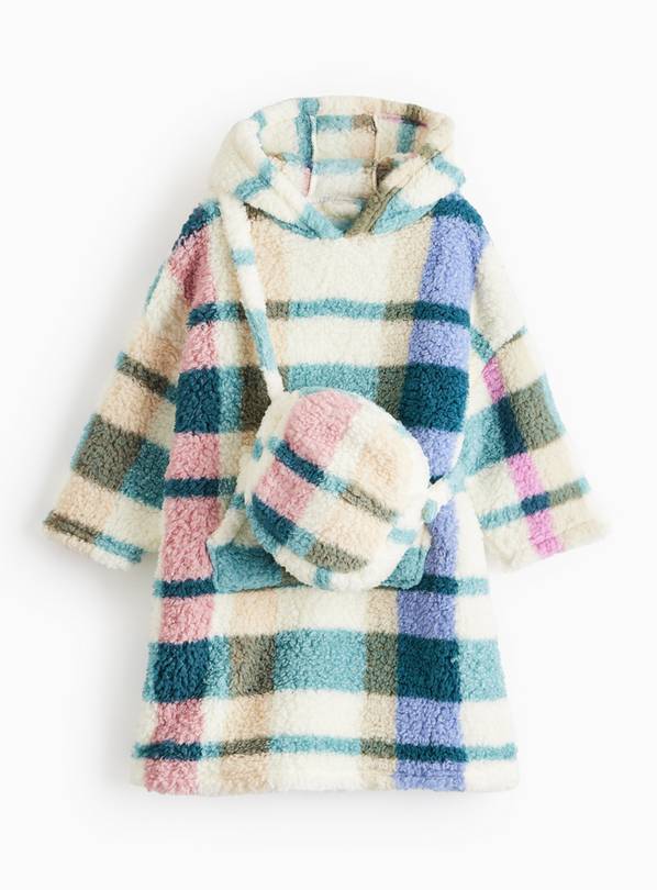 Mini Me Kids' Bright Check Borg Hooded Blanket & Bag 5-6 years