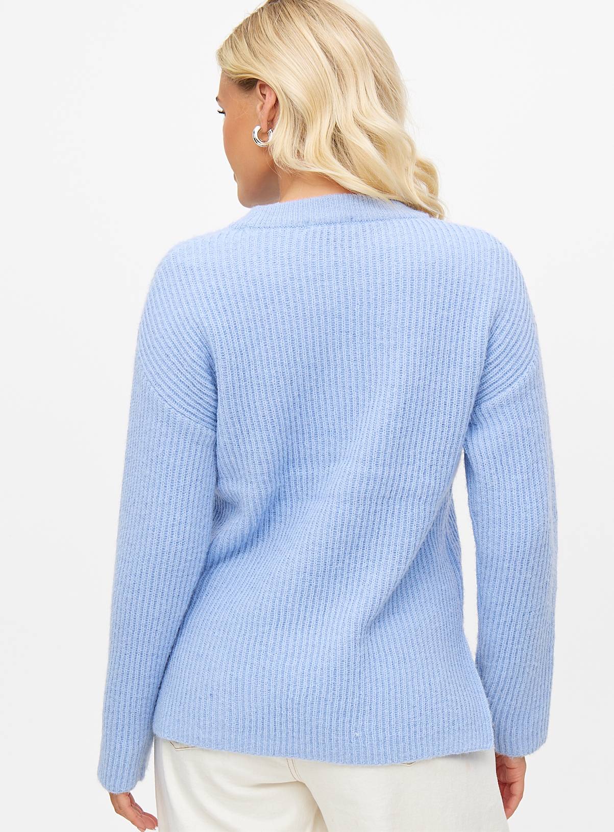 Blue Side Split Relaxed Knitted Jumper M - Image 4
