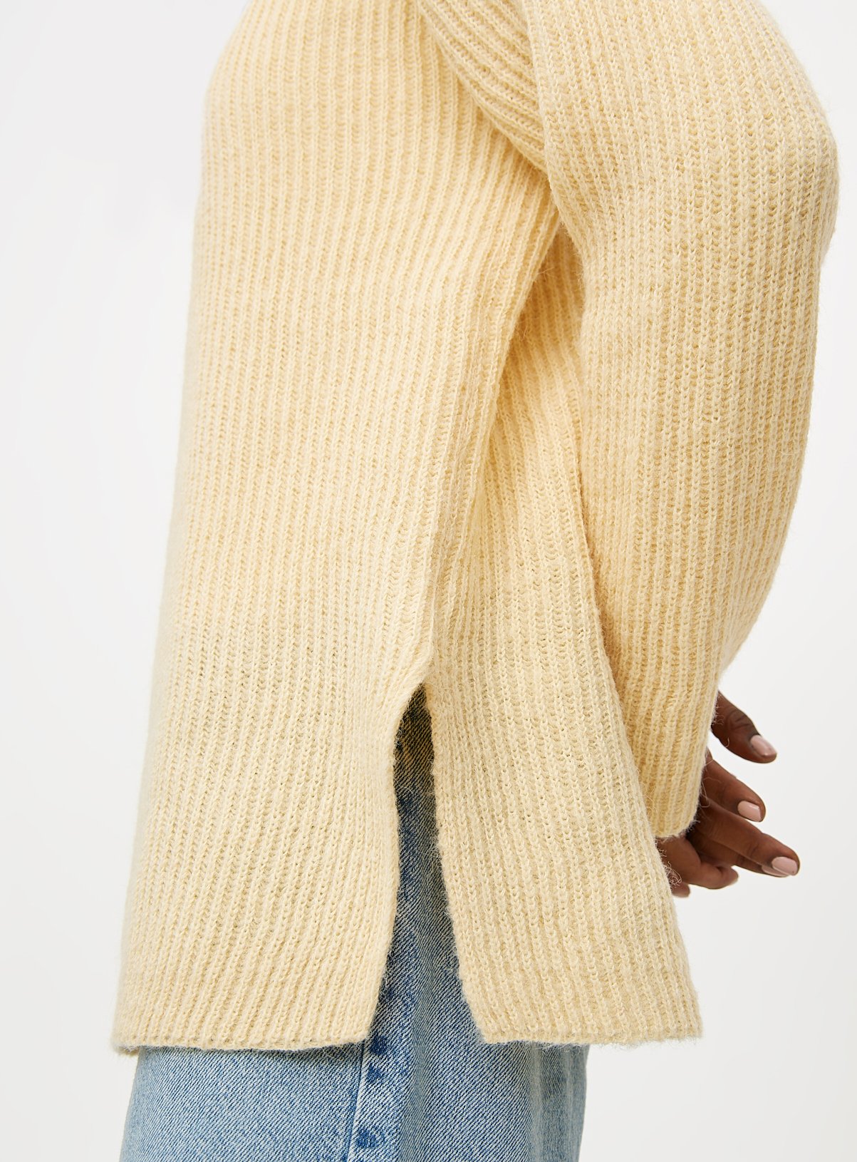 Pale Yellow Side Split Relaxed Knitted Jumper S - Image 3 thumbnail