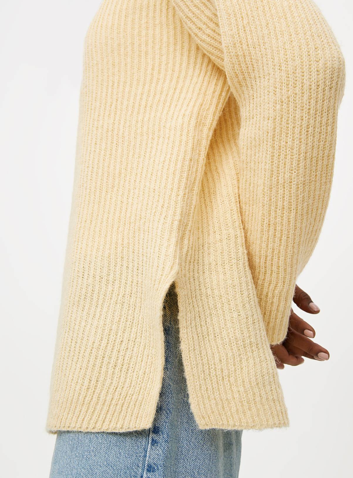 Pale Yellow Side Split Relaxed Knitted Jumper S - Image 3