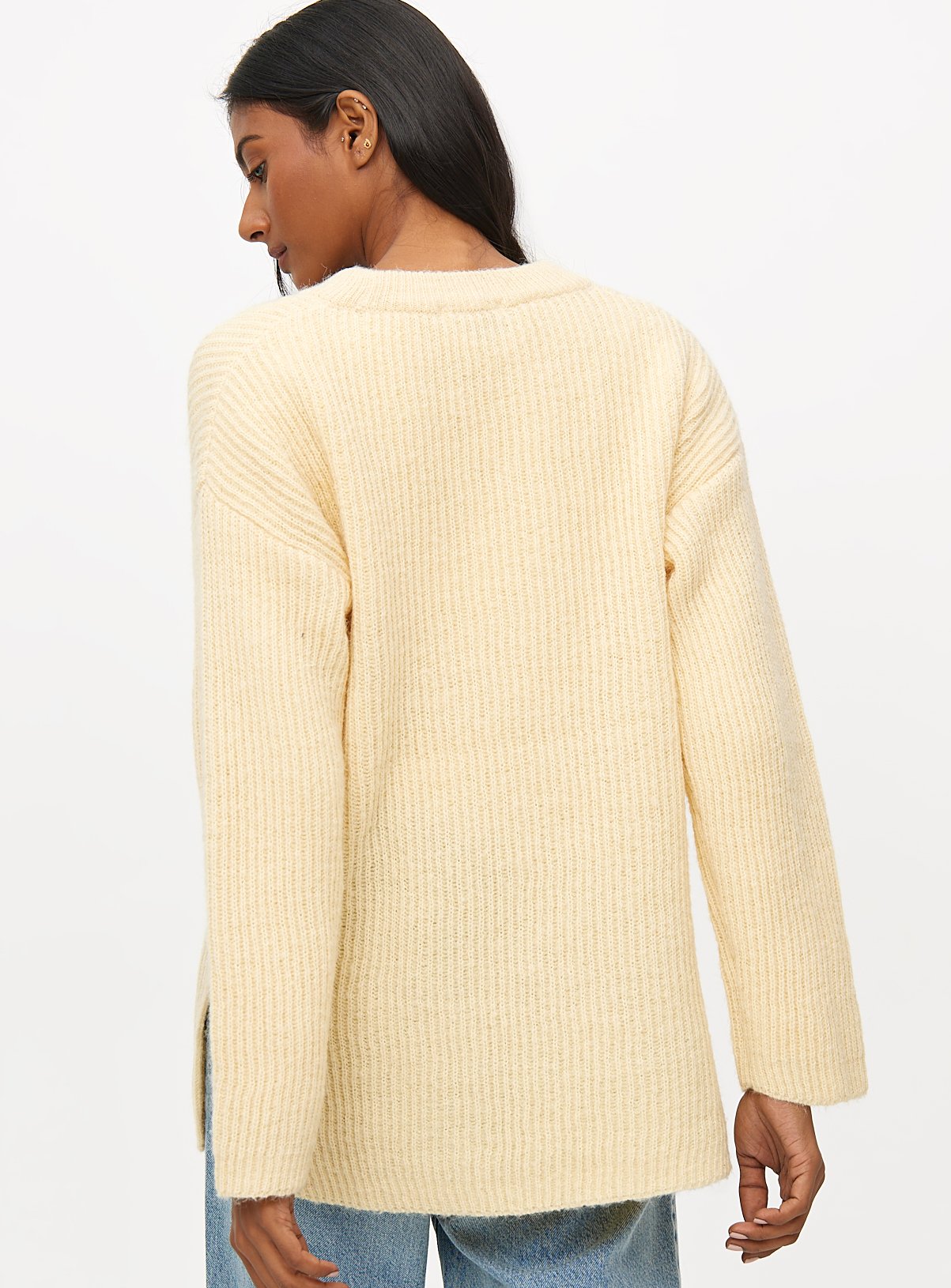 Pale Yellow Side Split Relaxed Knitted Jumper S - Image 4 thumbnail