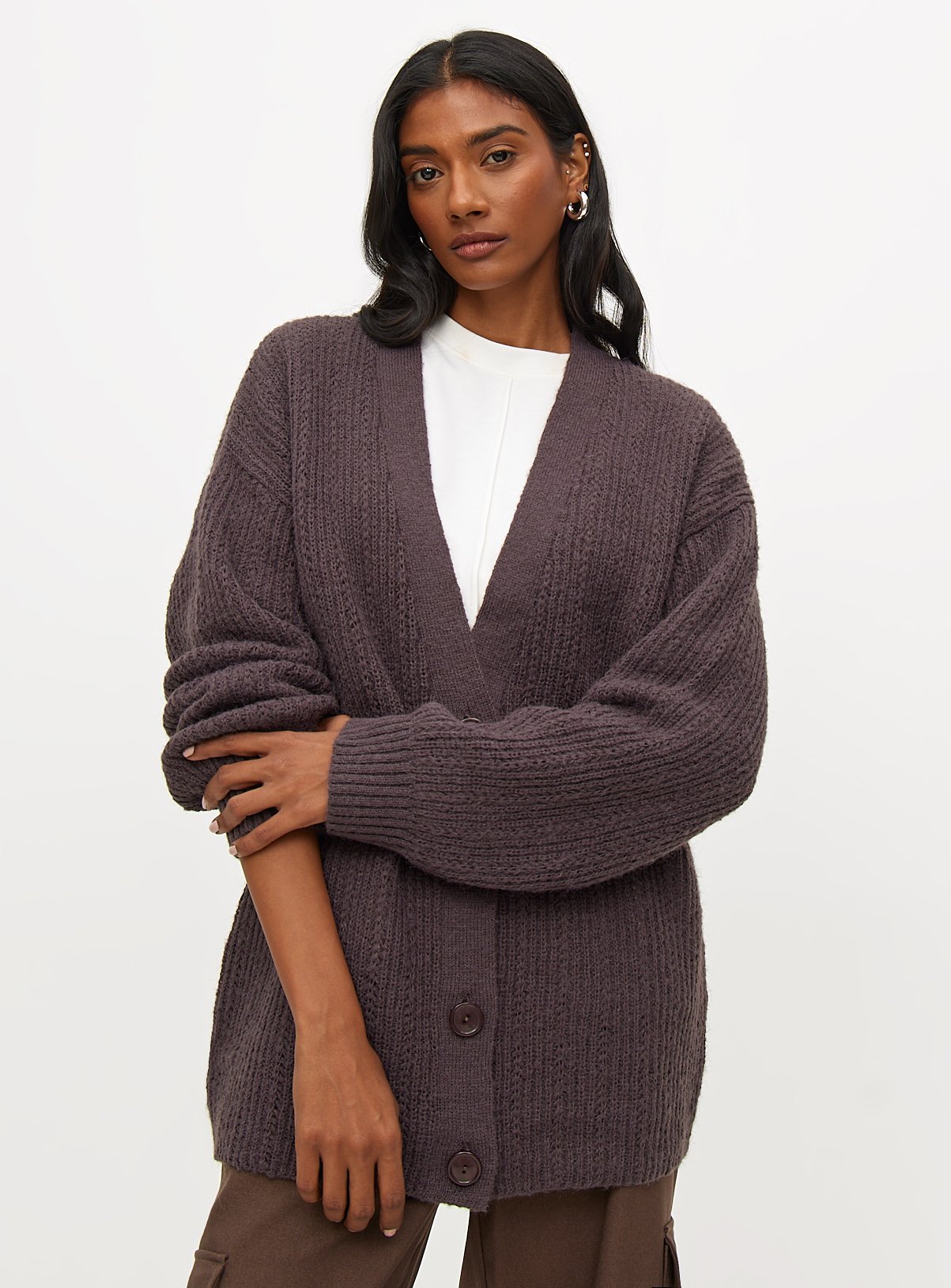 Brown Pointelle Button-Through Cardigan  18 - Image 1 thumbnail