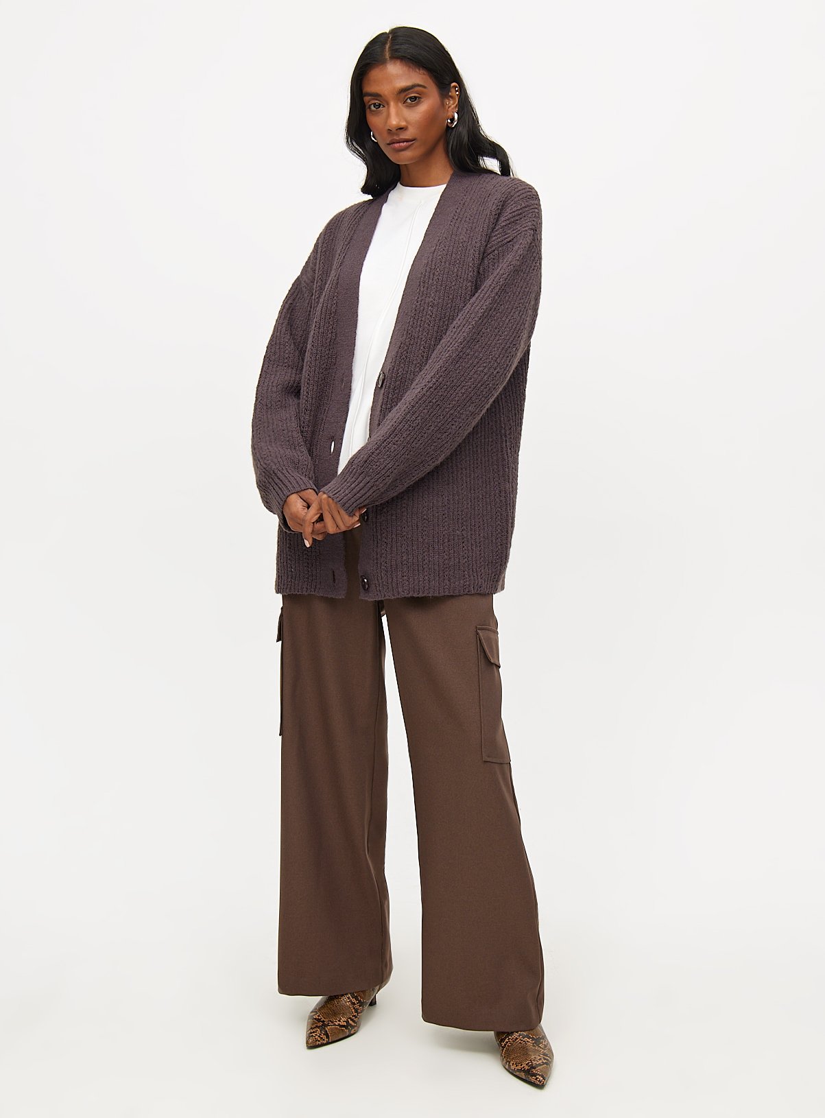 Brown Pointelle Button-Through Cardigan  18 - Image 3 thumbnail