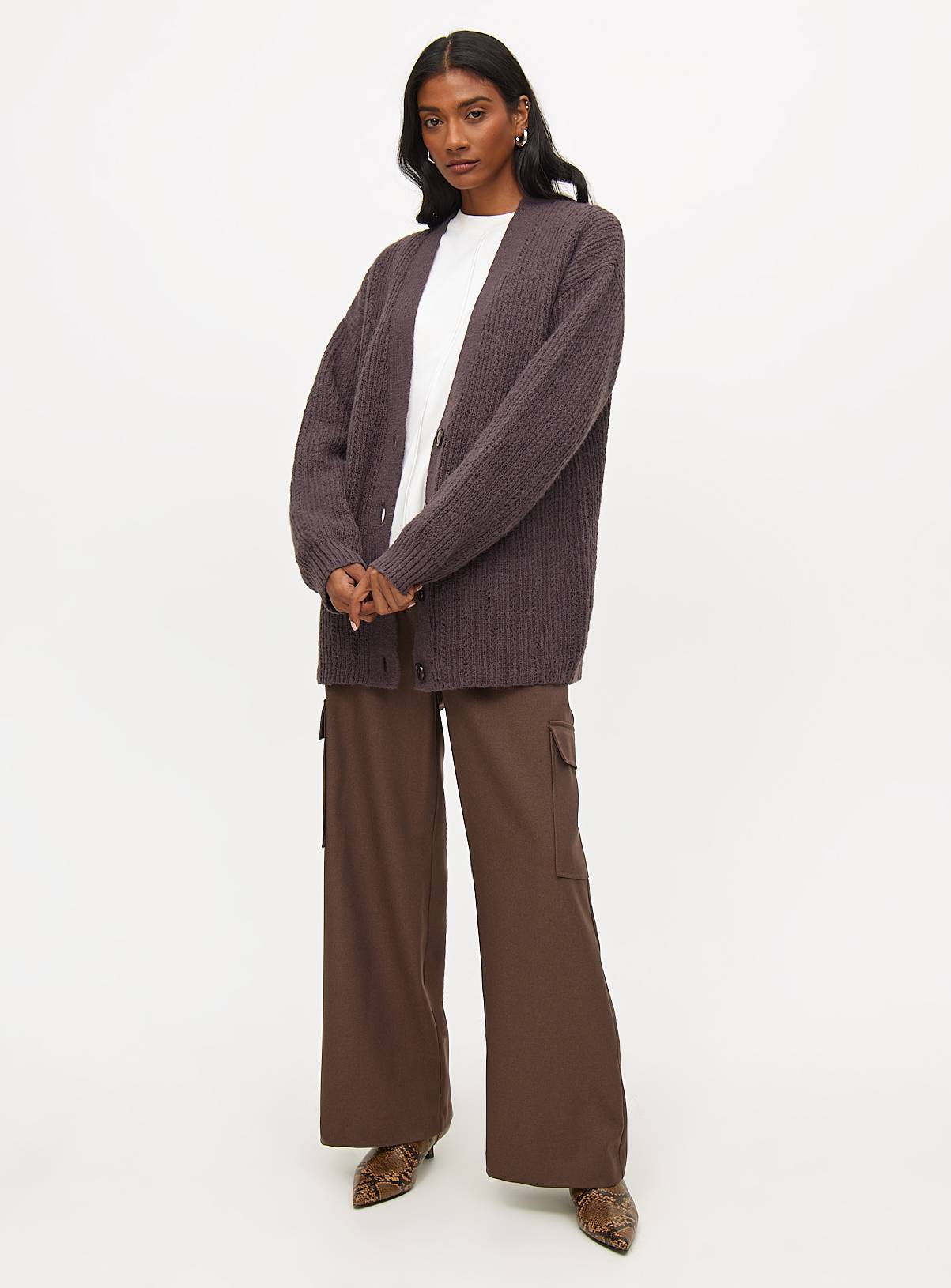 Brown Pointelle Button-Through Cardigan  18 - Image 3