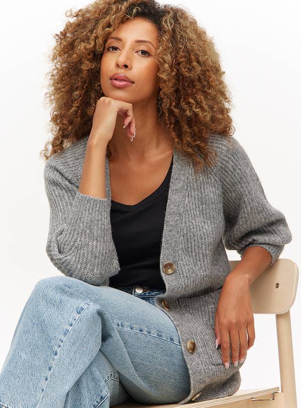 Grey Longline Slouch Cardigan L