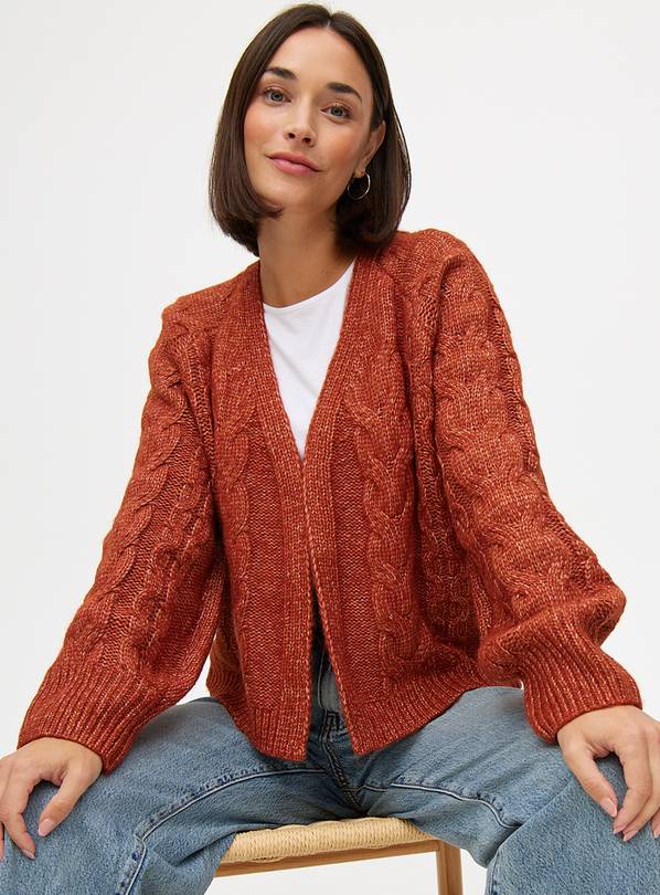 Orange Cropped Cable Knit Cardigan  L