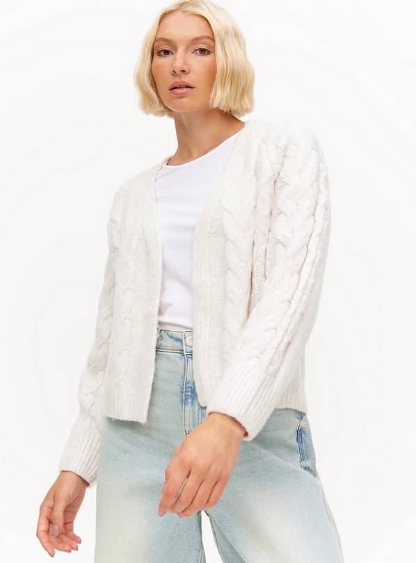 Neutral Cropped Cable Knit Cardigan  M