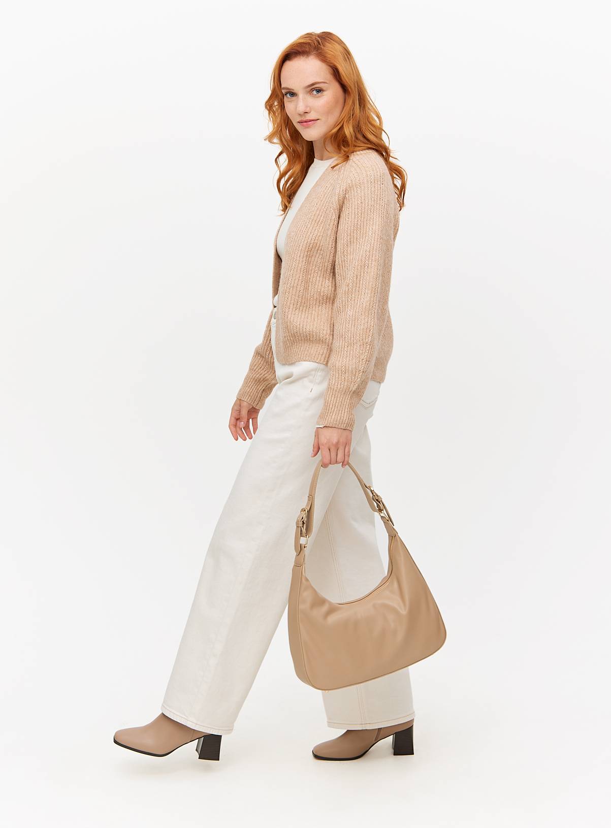 Tan Cropped Slouch Cardigan L - Image 2