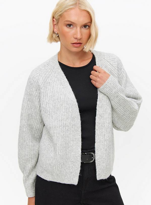 Grey Cropped Slouch Cardigan L