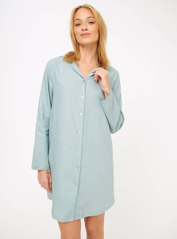 Blue Linen Blend Long Sleeve Night Shirt  12