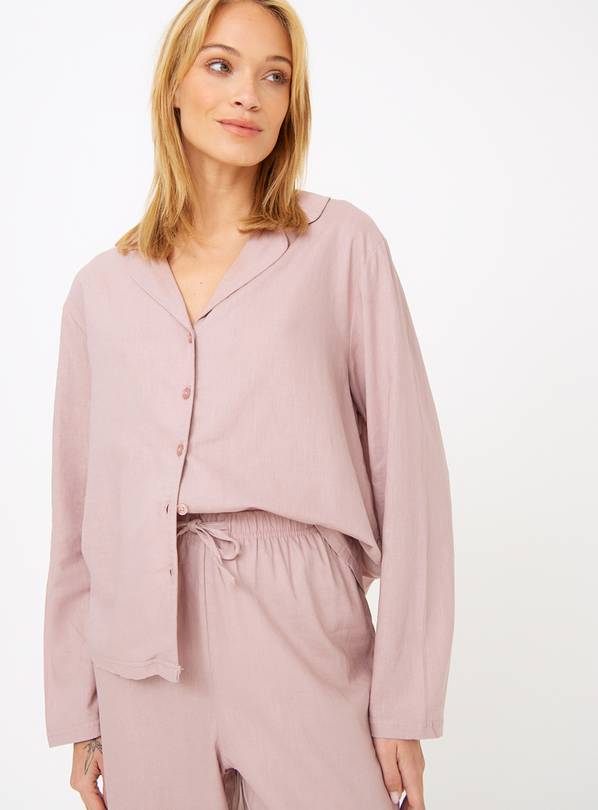 Linen Blend Pink Traditional Pyjamas 14