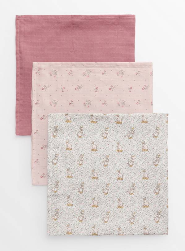 Jemima Puddle-Duck Pink Floral Muslin Cloths 3 Pack One Size