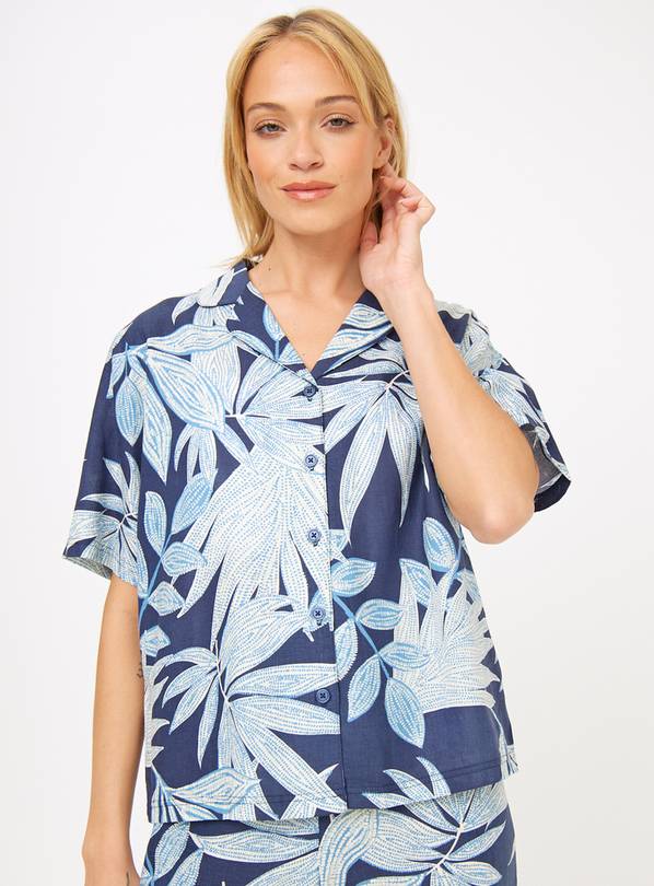 Navy Leaf Linen Blend Coord Pyjama Shirt 24
