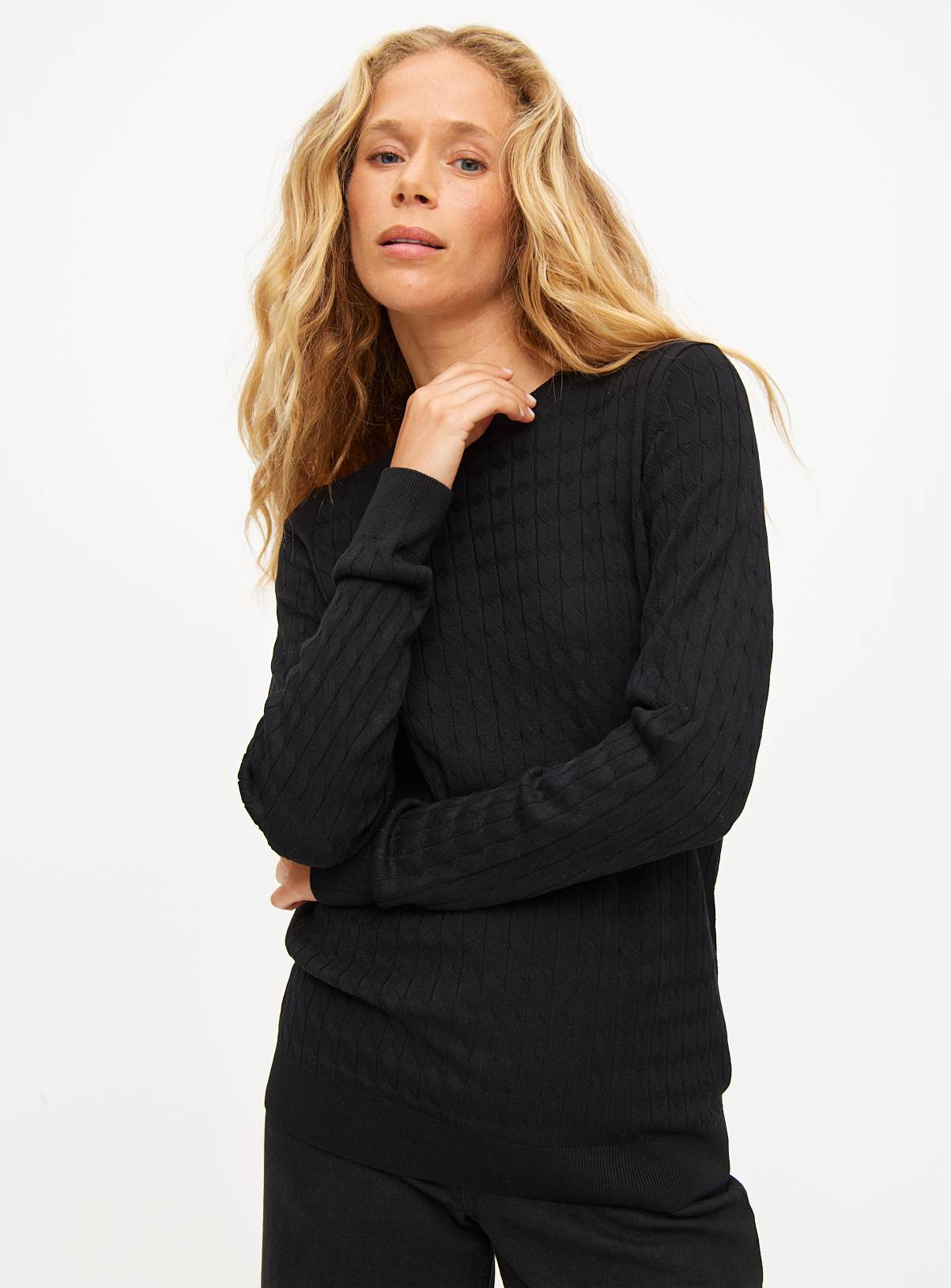 Black Cable Detail Crew Neck Jumper 10 - Image 1