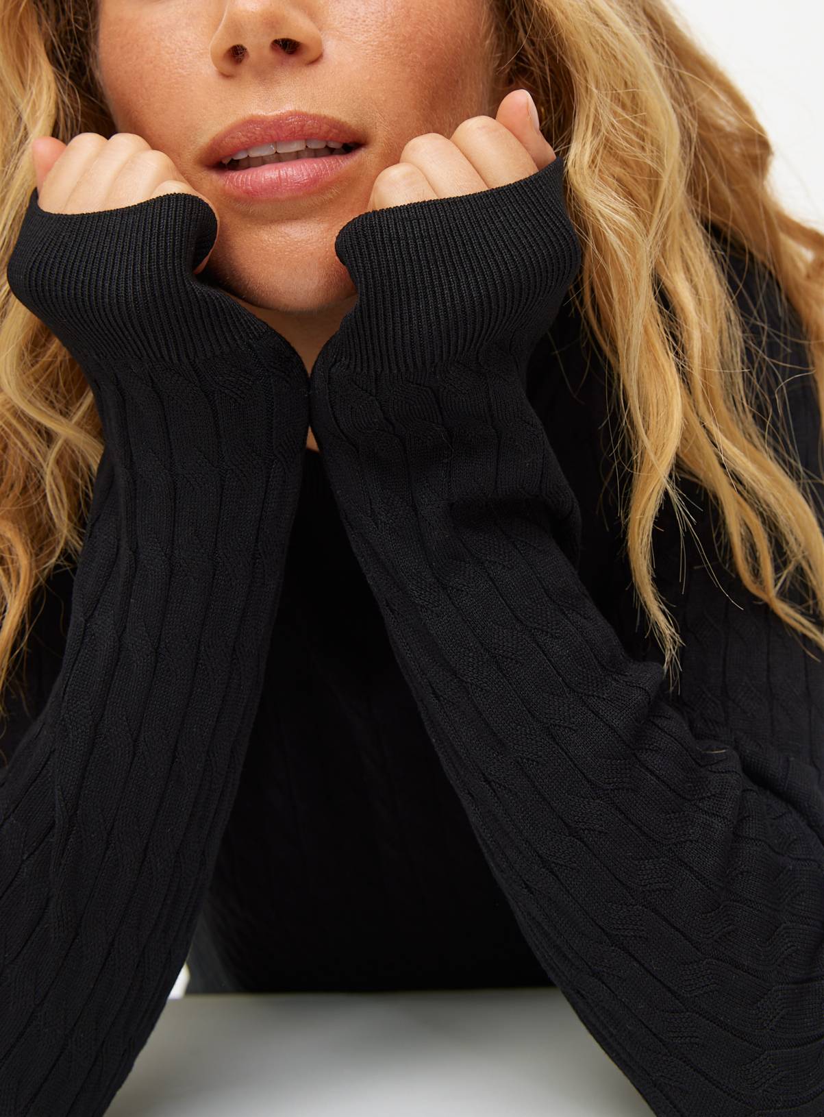 Black Cable Detail Crew Neck Jumper 10 - Image 3