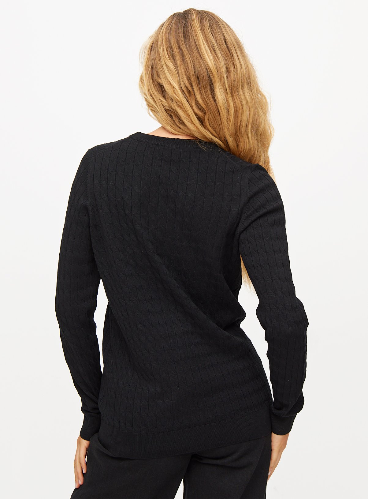 Black Cable Detail Crew Neck Jumper 10 - Image 4 thumbnail