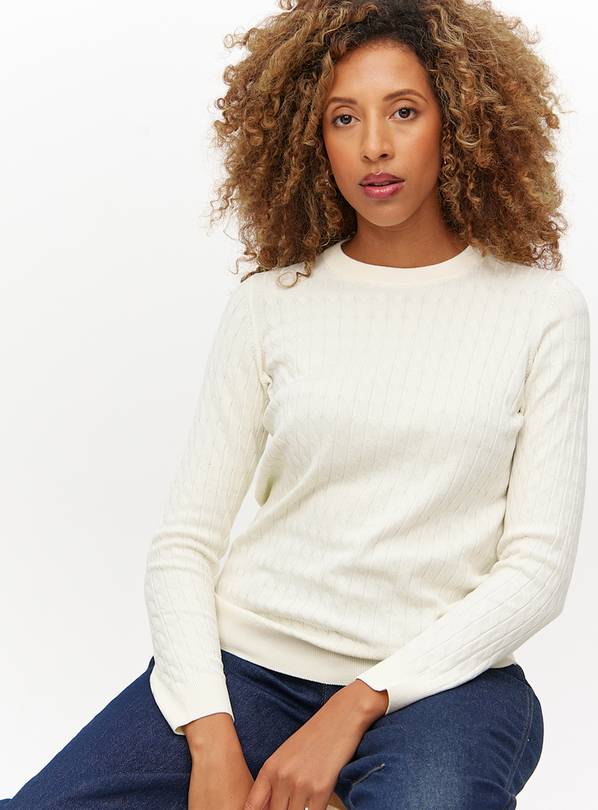 Buy Cream Cable Detail Crew Neck Jumper 8 Workwear Tu