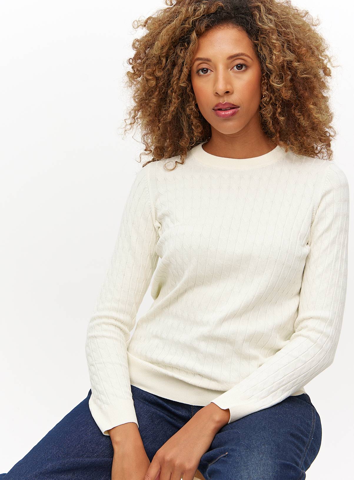 Cream Cable Detail Crew Neck Jumper 12 - Image 1