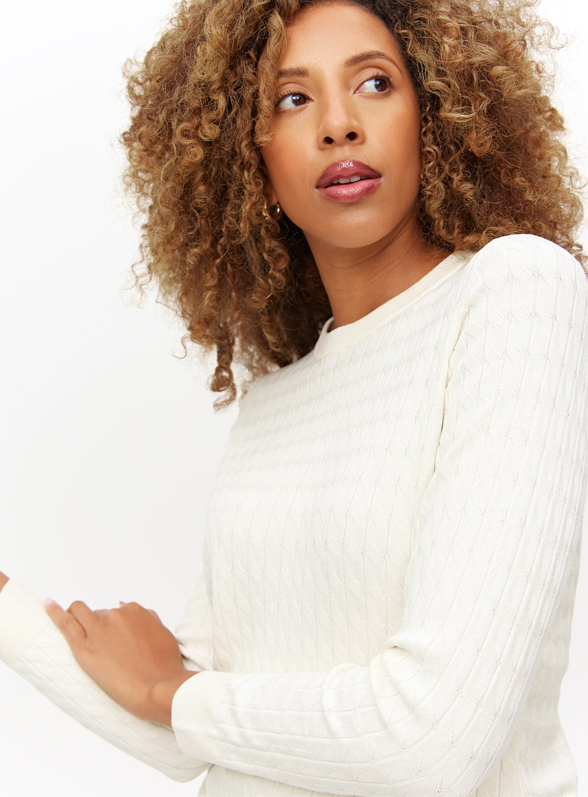 Cream Cable Detail Crew Neck Jumper 12 - Image 3 thumbnail