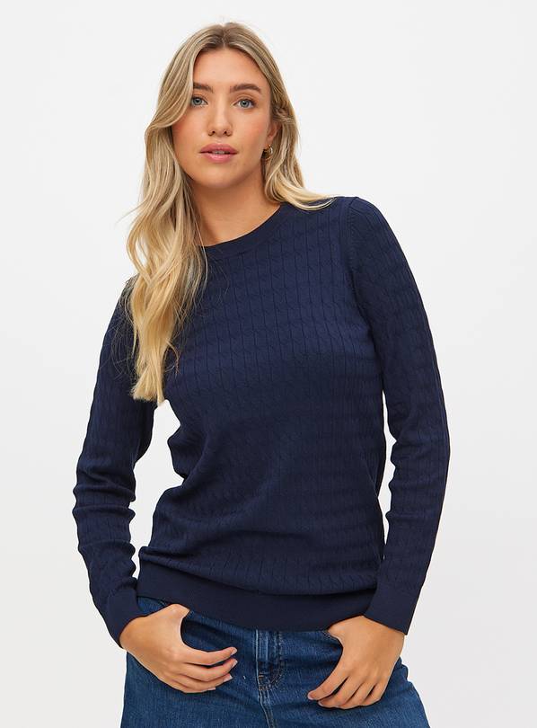 Navy Cable Detail Crew Neck Jumper 10