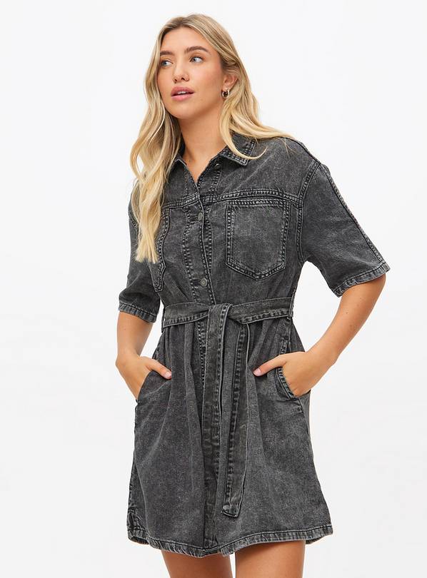 Grey Acid Wash Denim Oversized Shirt Dress 10