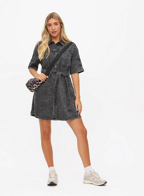 Buy Grey Acid Wash Denim Oversized Shirt Dress 10 Dresses Tu