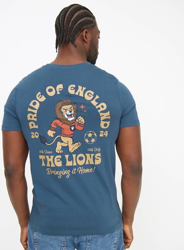 Blue Three Lions England Print T-Shirt M