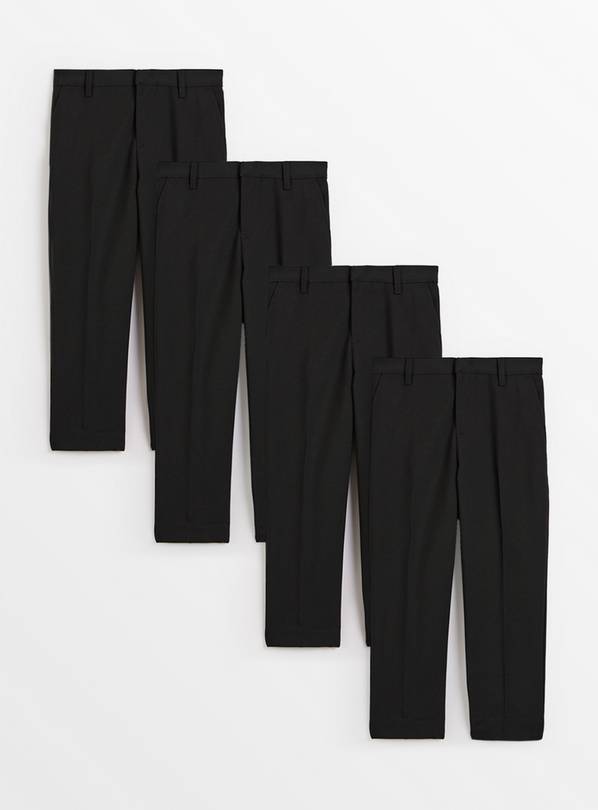 4 Pack Black Trousers with Reinforced Knees & Extendable Hems 10 years