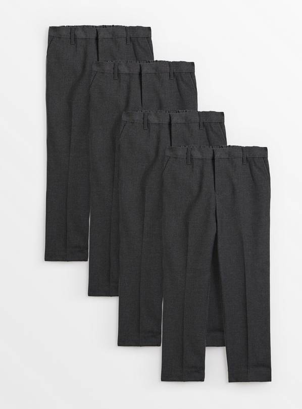 4 Pack Grey Trousers with Reinforced Knees & Extendable Hems 7 years