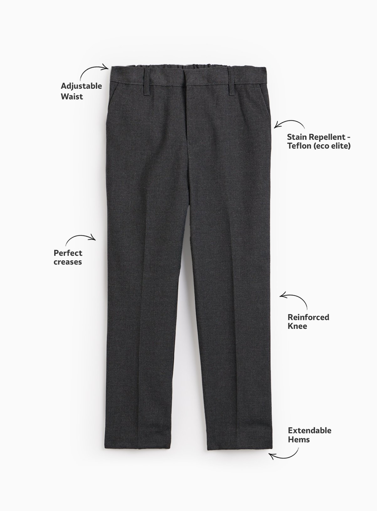 4 Pack Grey Trousers with Reinforced Knees & Extendable Hems 8 years - Image 2 thumbnail