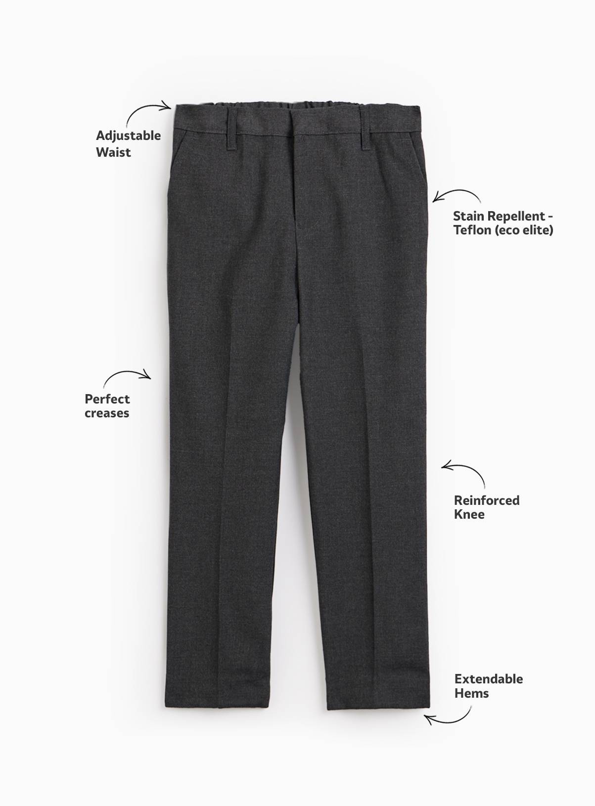 4 Pack Grey Trousers with Reinforced Knees & Extendable Hems 8 years - Image 2