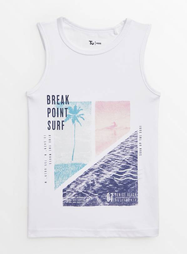 White Sleeveless Surf Print Vest Top 13 years