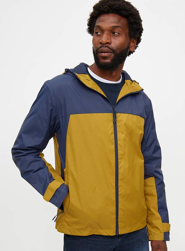 Navy Colour Block Hooded Mac Jacket L