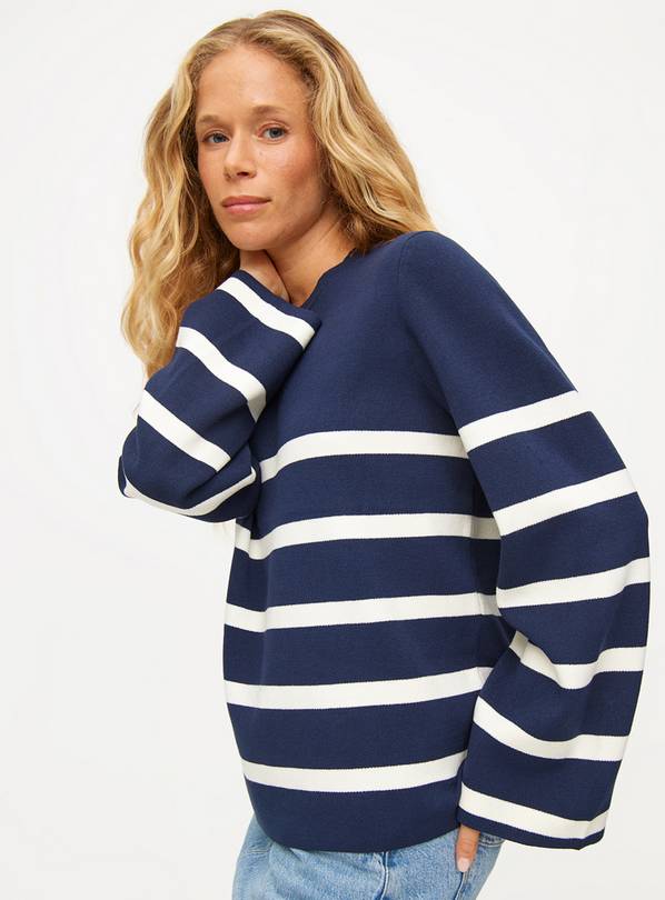 Navy Relaxed Stripe Crew Neck Jumper 16