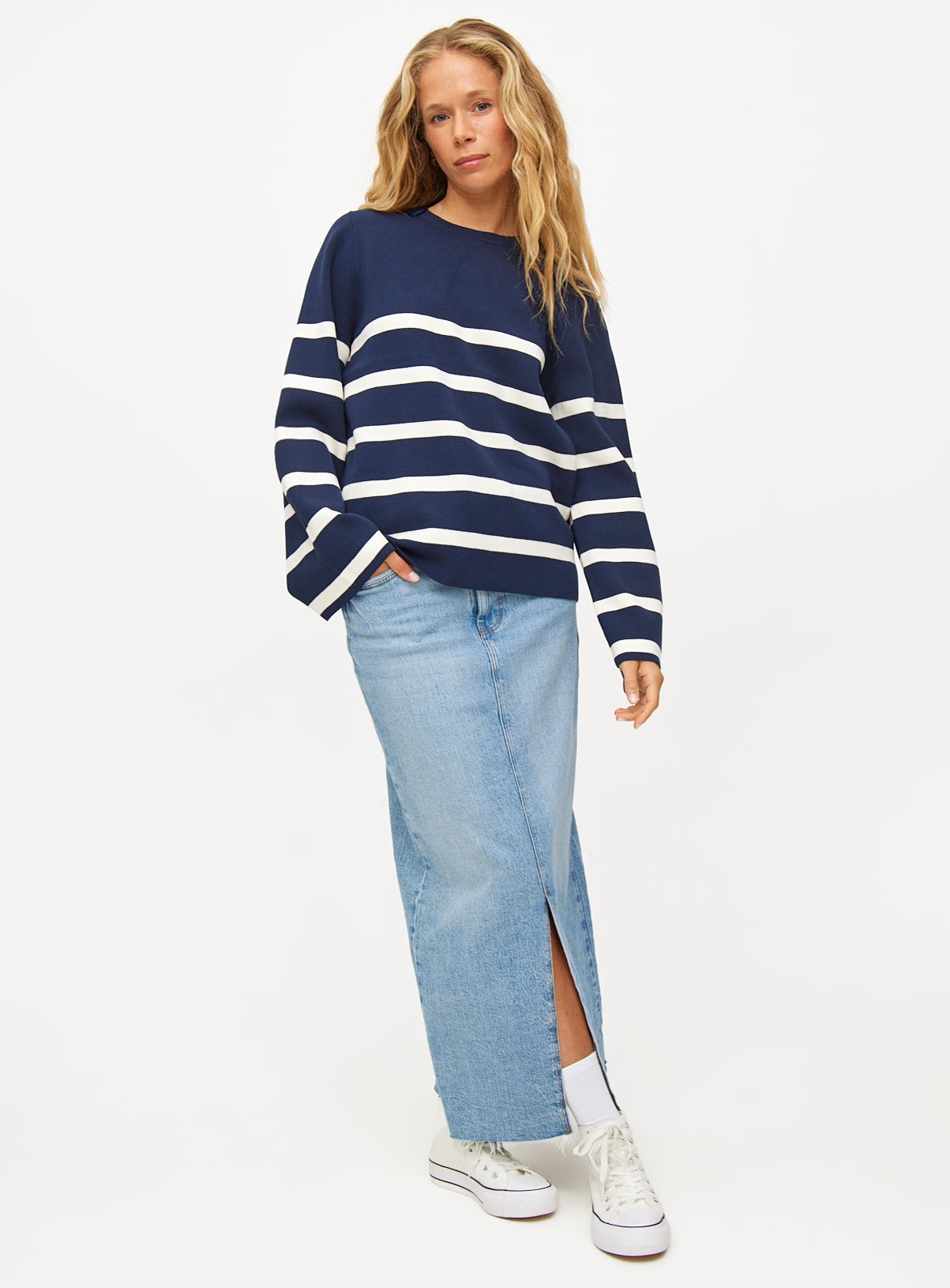 Navy Relaxed Stripe Crew Neck Jumper 18 - Image 2 thumbnail