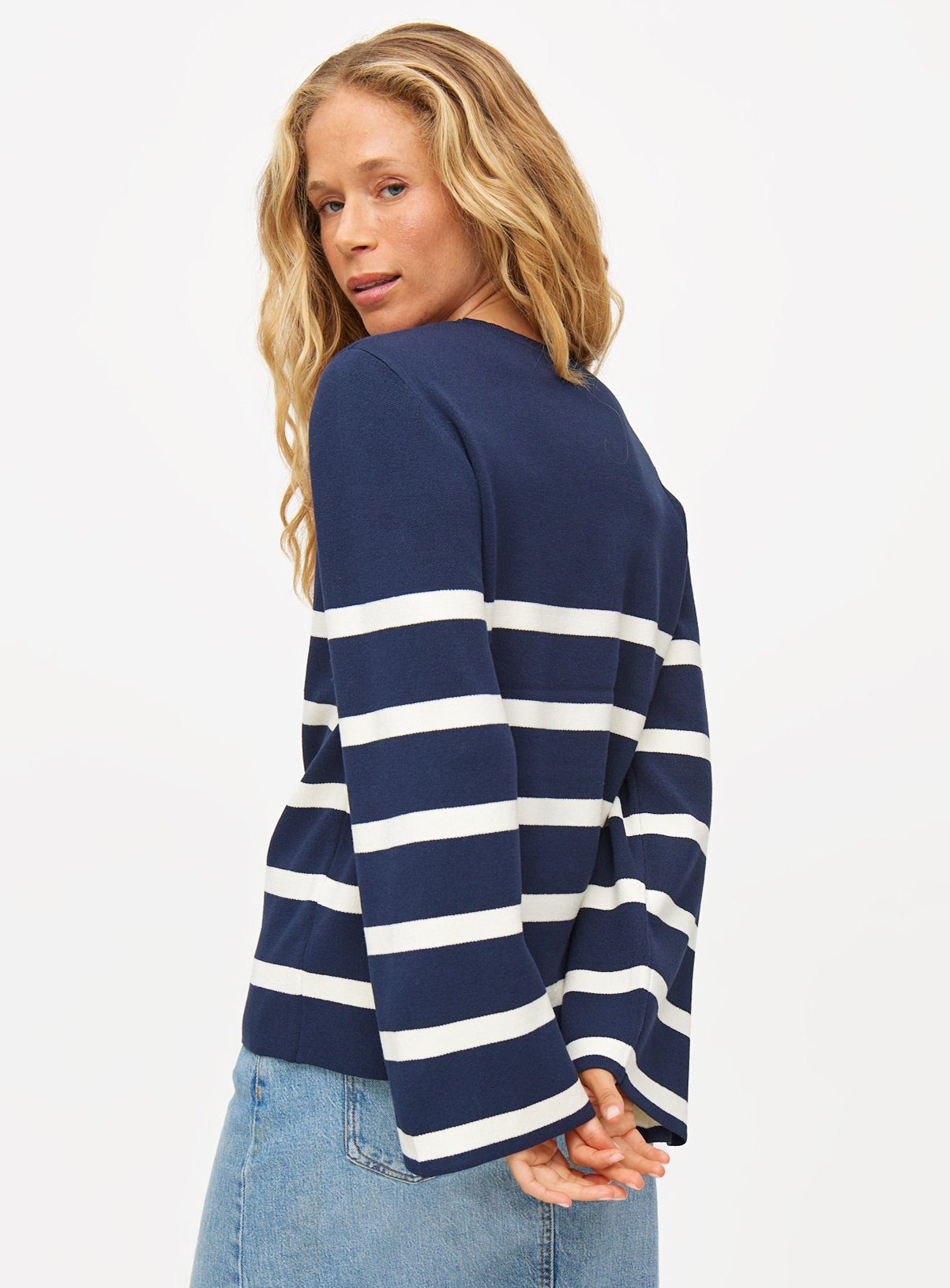 Navy Relaxed Stripe Crew Neck Jumper 18 - Image 4 thumbnail
