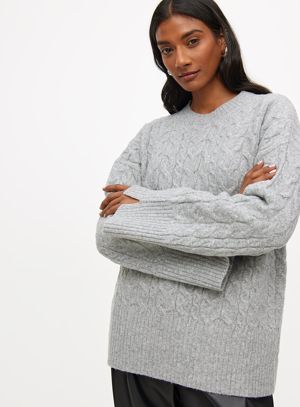 Grey Wide Sleeve Cable Knitted Jumper 12 - Image 1 thumbnail