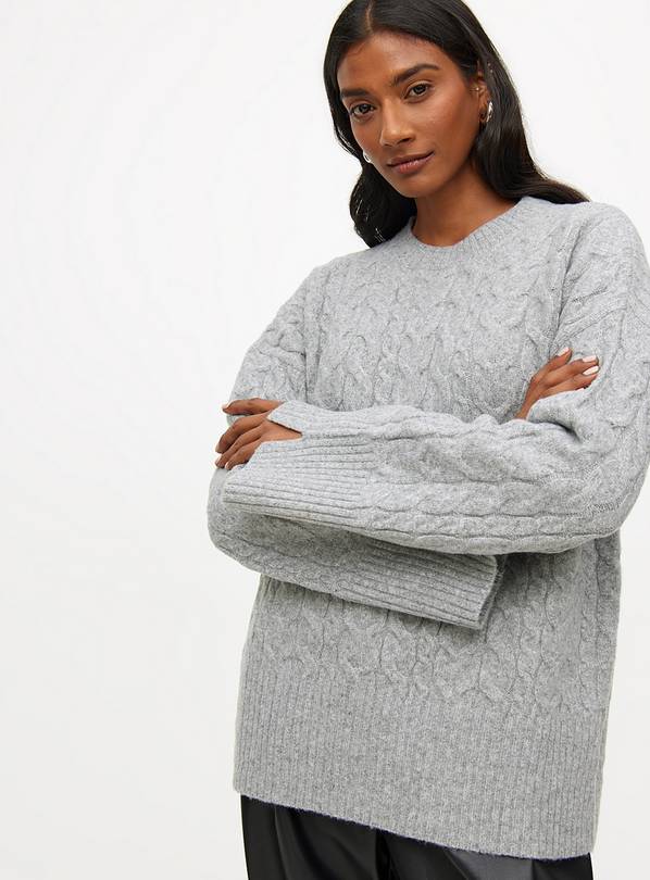 Grey Wide Sleeve Cable Knitted Jumper 10