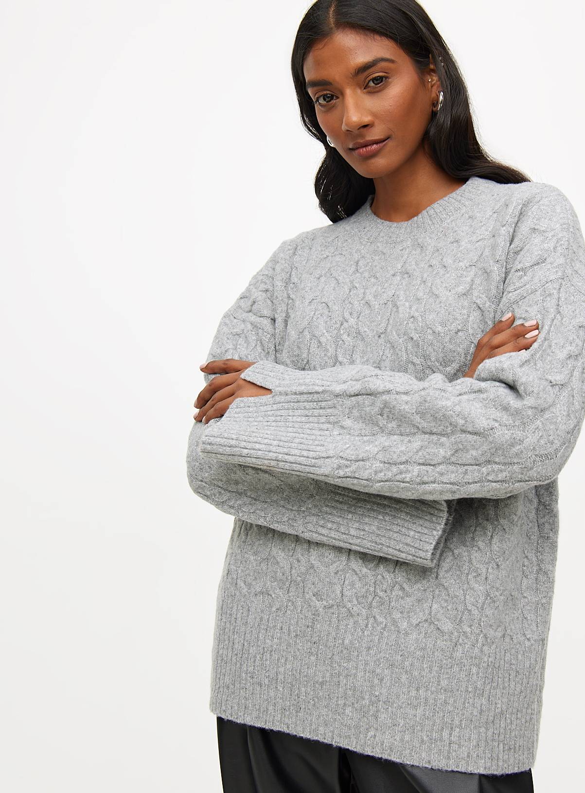 Grey Wide Sleeve Cable Knitted Jumper 12 - Image 1