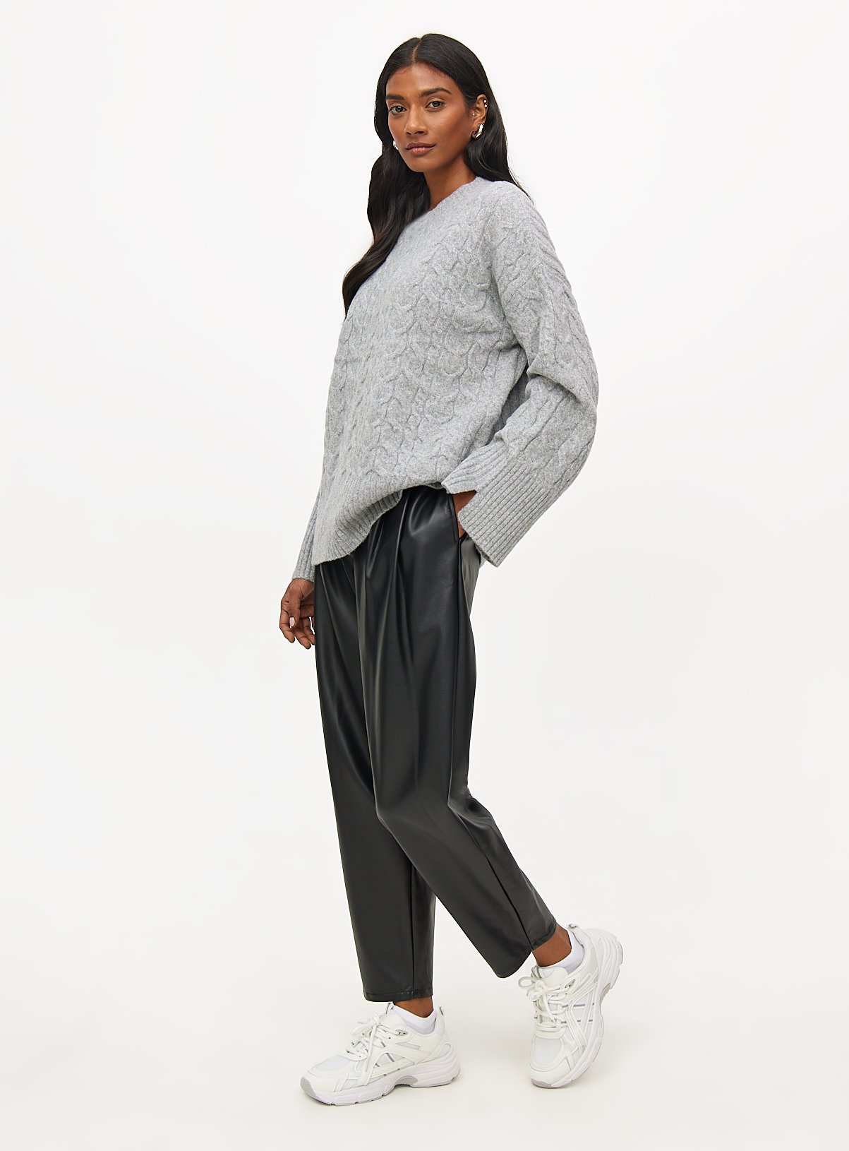 Grey Wide Sleeve Cable Knitted Jumper 12 - Image 2 thumbnail