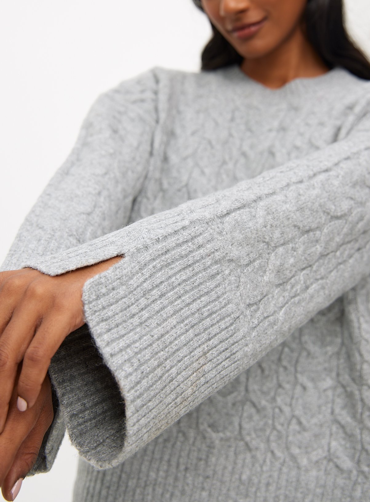 Grey Wide Sleeve Cable Knitted Jumper 12 - Image 3 thumbnail
