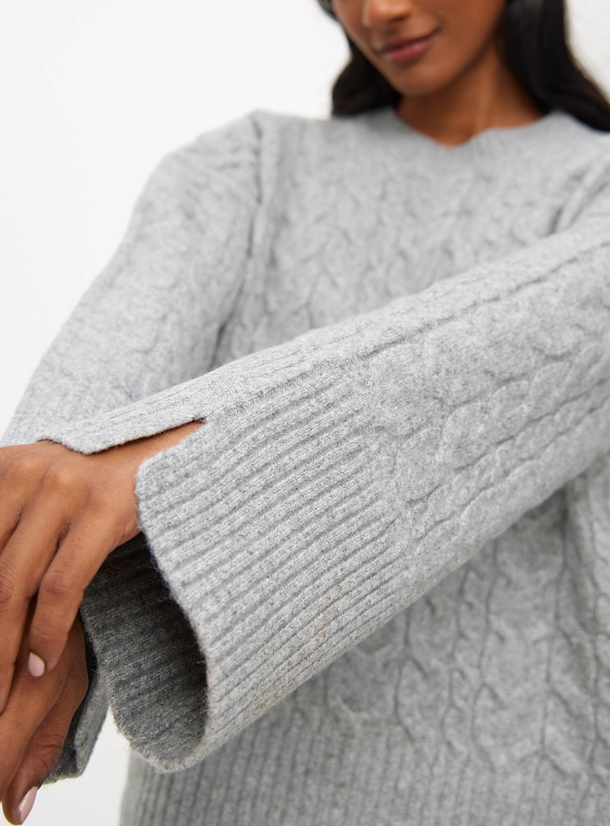 Grey Wide Sleeve Cable Knitted Jumper 12 - Image 3