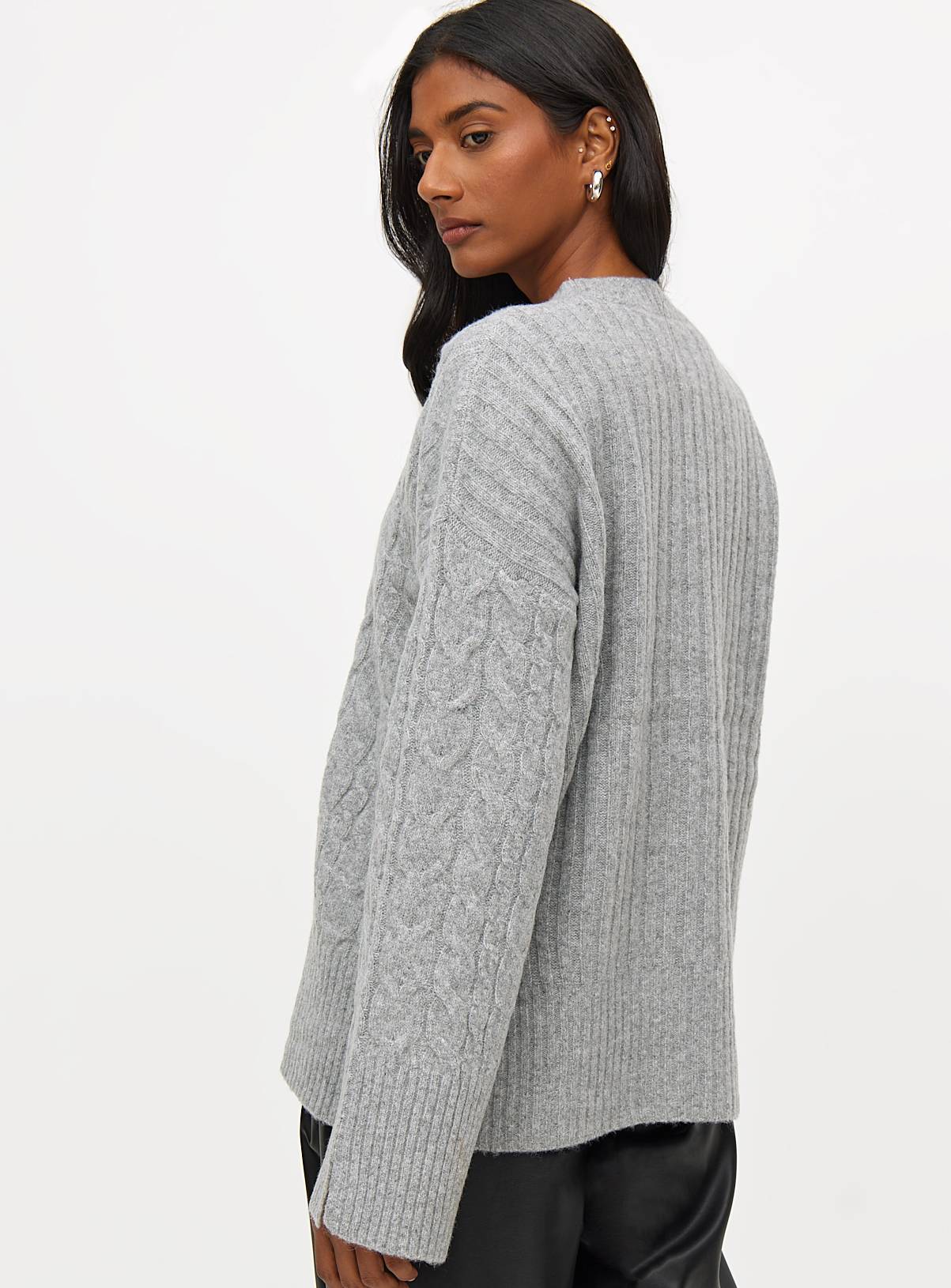 Grey Wide Sleeve Cable Knitted Jumper 12 - Image 4