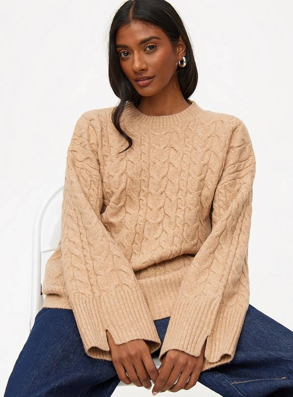 Tan Wide Sleeve Cable Knitted Jumper 20