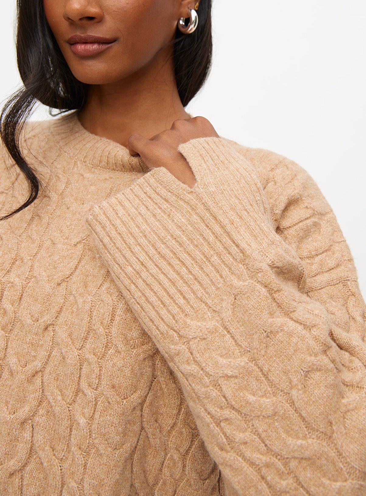Tan Wide Sleeve Cable Knitted Jumper 14 - Image 2 thumbnail