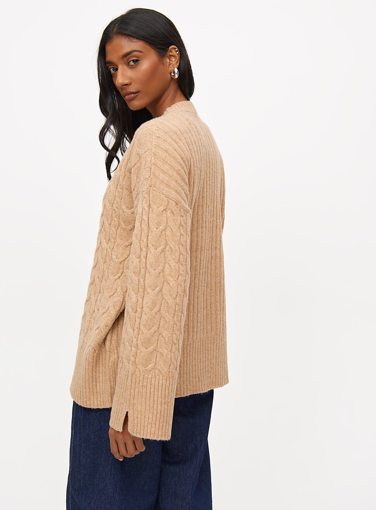 Tan Wide Sleeve Cable Knitted Jumper 14 - Image 4 thumbnail