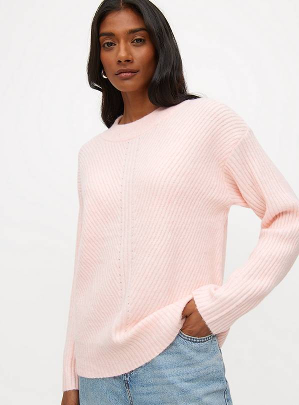 Pink Diagonal Stitch Ribbed Crew Neck Jumper 16