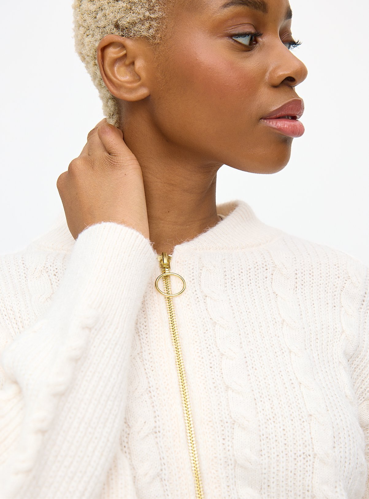 Cream Cable Knit Bomber Cardigan 20 - Image 3 thumbnail