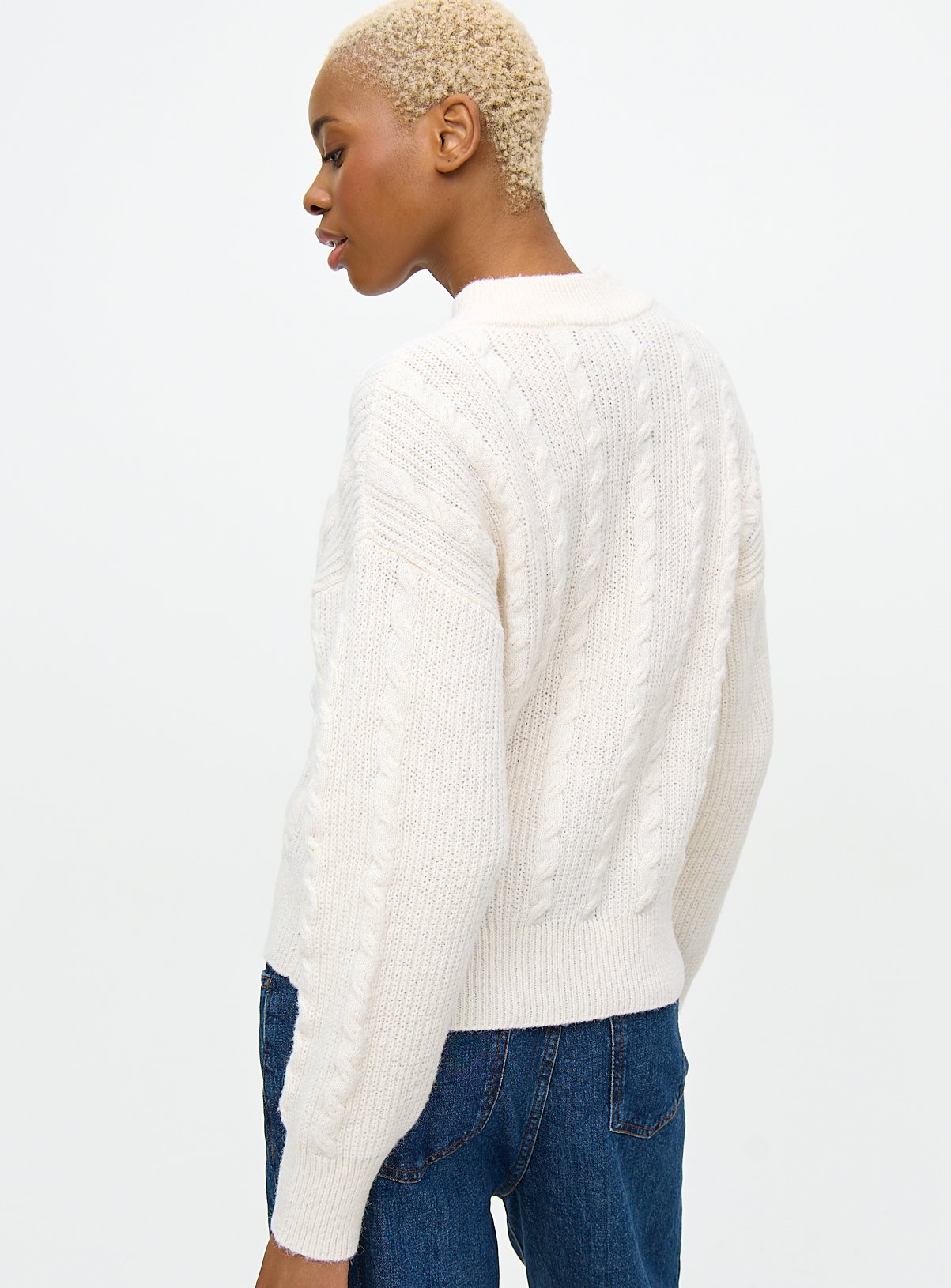Cream Cable Knit Bomber Cardigan 20 - Image 4 thumbnail
