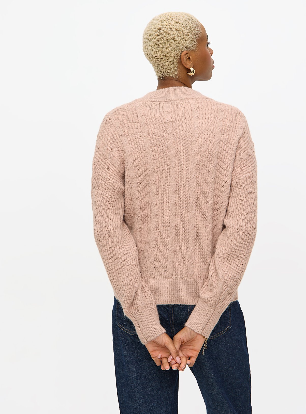 Tan Cable Knit Bomber Cardigan 24 - Image 4 thumbnail